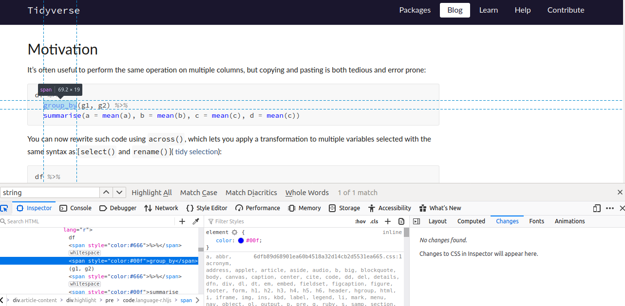 Screenshot of blog post with Firefox Developer Console open